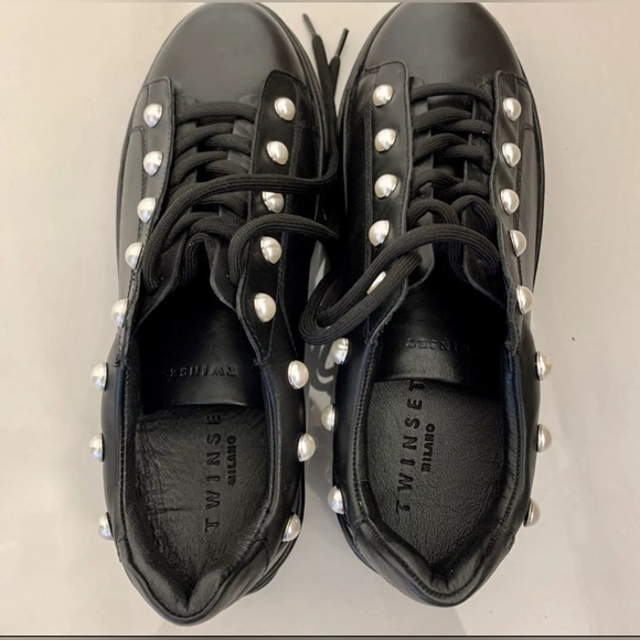 TWINSET Black Sneaker 8-8.5 US 39 NEW Platform Shoes Pearls CA8PBU Twin Set $300 - Picture 3 of 11